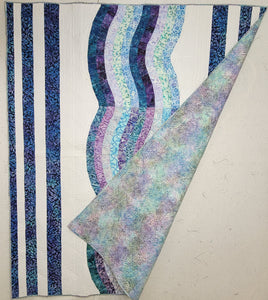 New Homemade "Ocean Waves" Quilt, 65"x76", Shades of blues, Batik Fabrics