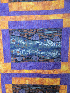 New Homemade "Australian Aboriginal" Quilt, 60"x 62", 100% cotton fabric
