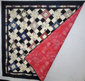 New Homemade "FIVE PLUS TWO" Quilt, 75"x75", "Barbershop Fabric"