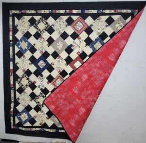 New Homemade "FIVE PLUS TWO" Quilt, 75"x75", "Barbershop Fabric"