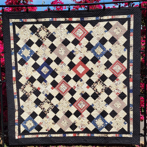 New Homemade "FIVE PLUS TWO" Quilt, 75"x75", "Barbershop Fabric"